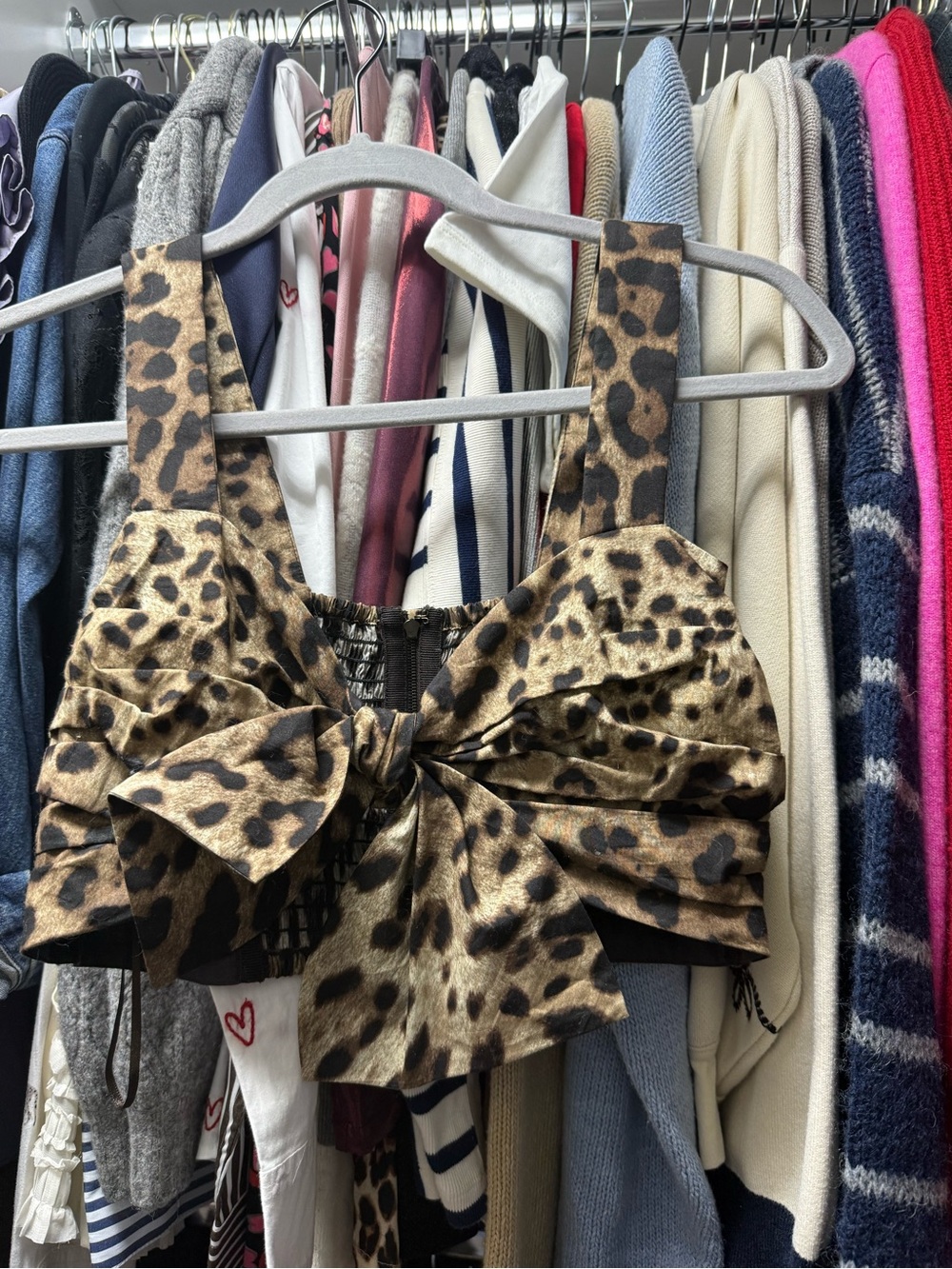 Dolce & Gabbana Leopard Bow-Front Crop Top - Brown & Black